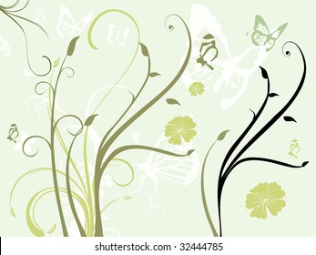 green creative floral design background with butterfly