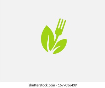 Green creative logo icon fork in the image of a flower with leaves for the dining room or cafe of your company