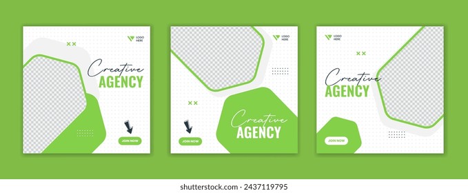 Plantilla de publicación de medios sociales de forma creativa verde. conjunto de plantilla de anuncio en línea corporativa