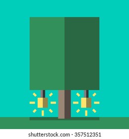 Green creativity tree with glowing lightbulbs hanging on it. Insight, inspiration, idea, invention and innovation concept. Flat style. EPS 8 vector illustration, no transparency
