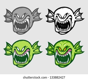 Green Creature Hand Drawn. Monster head character with four color alternative. Good use for symbol, icon, tattoo,  t-shirt  design or any design you want.