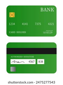 Green Credit Card isolated on white background. Bank Card Front and Back. Online Payment Card vector template