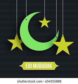 Green Crescent Moon with stars for Eid Mubarak celebration.