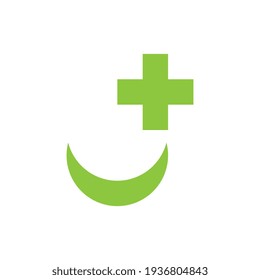 Green Crescent with plus logo design vector