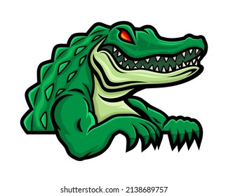 Green crocodile alligator icon on white background. 