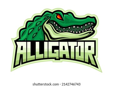 Green crocodile alligator icon on white background. 