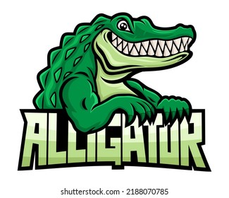 Green Crocodile Alligator Icon On White Background.	