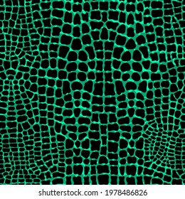 Green crocodile or alligator skin seamless pattern. Animalistic vector background. Exotic leather texture imitation wallpaper. 