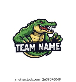 A Green Crocodile Character For An Awesome Mascot Gaming Logo In a Fun E-Sports Style Design