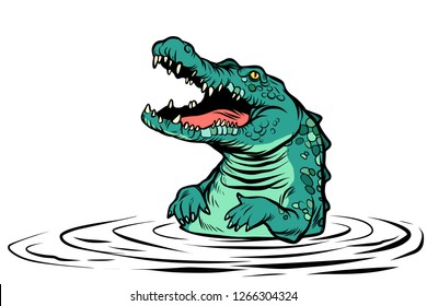 green crocodile character. isolate on white background. Comic cartoon pop art retro vector illustration drawing