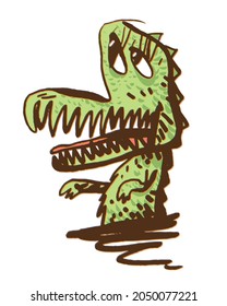 Green crocodile. Comic character. Vector illustration 