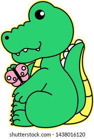 Тhe green crocodile cub has a butterfly