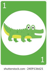 Green Crocodile icon, Coloring Page Illustration , card game with color, Flat Design Illustration 01 