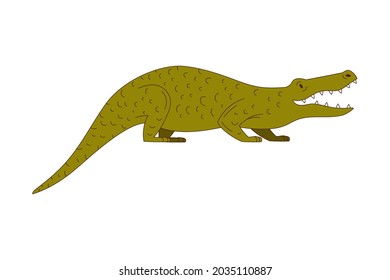 Green Crocodile with Long Tail and Sharp Teeth as African Animal Vector Illustration