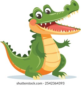 Green Crocodile With  Mouth Open Vector Drawing