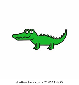 A green crocodile on white background, smiling with tail shaped like a sleeve