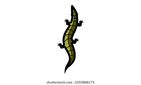 green crocodile top view, flat color illustration