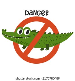 green crocodile tropical dangerous animal, vector hand drawn illustration