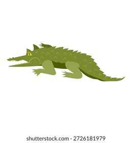 Ilustración vectorial de cocodrilo verde en un estilo plano. Mascota animal minimalista aislado en un fondo blanco, perfecto para los libros de los niños, los materiales educativos, los logotipos del zoológico, y el diseño móvil del carácter del juego