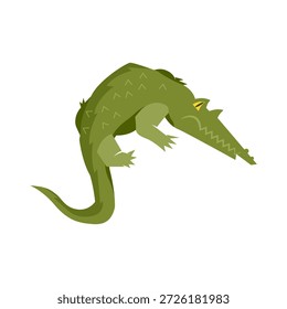 Ilustración vectorial de cocodrilo verde en un estilo plano. Mascota animal minimalista aislado en un fondo blanco, perfecto para los libros de los niños, los materiales educativos, los logotipos del zoológico, y el diseño móvil del carácter del juego