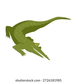 Ilustración vectorial de cocodrilo verde en un estilo plano. Mascota animal minimalista aislado en un fondo blanco, perfecto para los libros de los niños, los materiales educativos, los logotipos del zoológico, y el diseño móvil del carácter del juego