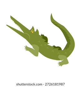 Ilustración vectorial de cocodrilo verde en un estilo plano. Mascota animal minimalista aislado en un fondo blanco, perfecto para los libros de los niños, los materiales educativos, los logotipos del zoológico, y el diseño móvil del carácter del juego