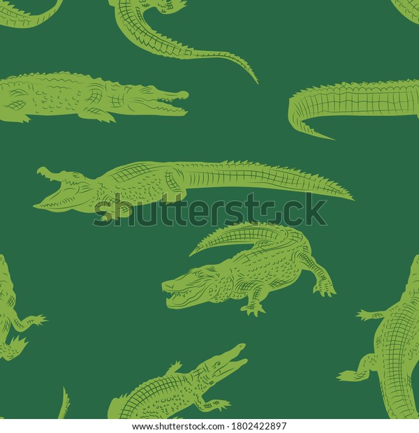 The\
green crocodiles. vector pattern for paper and\
fabric