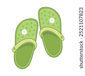 Green Crocs shoe design with daisy decoration