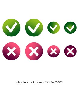 botones de marca de verificación cruzada verde. Símbolo cruzado. Ilustración vectorial. imagen de stock.