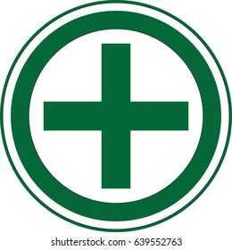 Green cross in circle health care concept. 