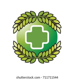 green cross inside circle leaves-vector drawing