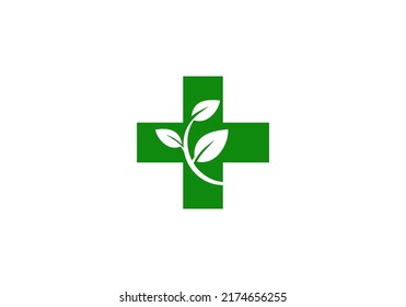 green Cross With Leaf Logo simple design for health clinic logo, pharmacy logo or health related brand logo