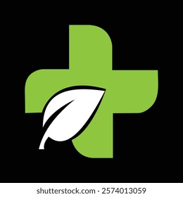 Green cross logo with a white leaf icon, symbolizing natural healthcare, herbal medicine, and wellness