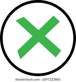 ícone de marca de cruz verde no fundo branco, símbolo x vetor simples representando erro, rejeição ou ação de cancelamento, conceito de design digital moderno plano para interface do usuário e visuais de aviso