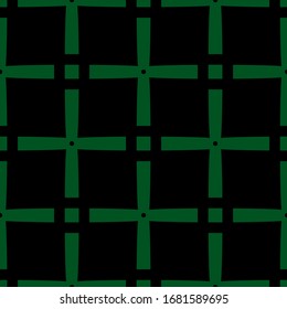 Green cross pattern on black background. Seamless pattern.