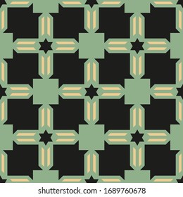 Green cross pattern on black background. Seamless textile.