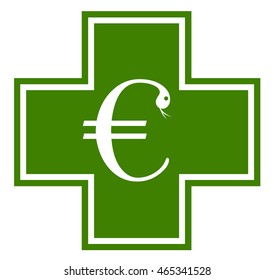Green cross of pharmacy with Euro symbol as metaphor of European bailout / rescue fund to save eurozone from financial crisis, bankruptcy, recession, depression and inflation