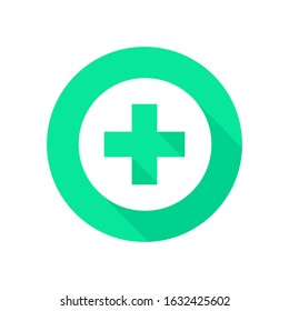 Green cross pharmacy icon. Isolated green cross in vector. Pharmacy cross