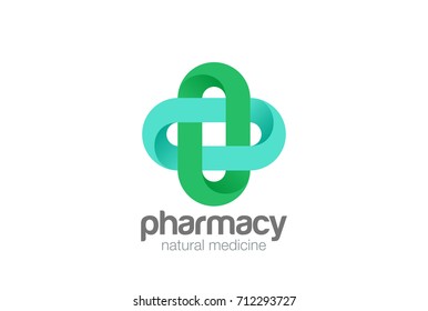 Green Cross Pharmacy Logo design loped shape vector template.
Natural Organic Medicine Clinic Logotype concept icon.