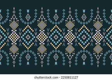 Green Cross stitch colorful geometric traditional ethnic pattern Ikat seamless pattern border abstract design for fabric print cloth dress carpet curtains and sarong Aztec African Indian Indonesian 