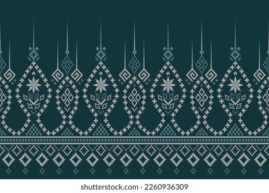 Green Cross stitch colorful geometric traditional ethnic pattern Ikat seamless pattern border abstract design for fabric print cloth dress carpet curtains and sarong Aztec African Indian Indonesian 