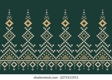 Green Cross stitch colorful geometric traditional ethnic pattern Ikat seamless pattern border abstract design for fabric print cloth dress carpet curtains and sarong Aztec African Indian Indonesian 