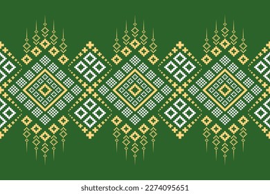 Green Cross stitch colorful geometric traditional ethnic pattern Ikat seamless pattern border abstract design for fabric print cloth dress carpet curtains and sarong Aztec African Indian Indonesian 