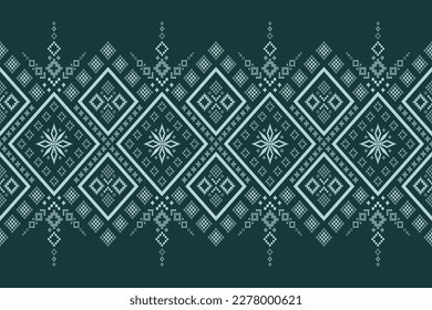 Green Cross stitch colorful geometric traditional ethnic pattern Ikat seamless pattern border abstract design for fabric print cloth dress carpet curtains and sarong Aztec African Indian Indonesian 