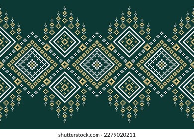 Green Cross stitch colorful geometric traditional ethnic pattern Ikat seamless pattern border abstract design for fabric print cloth dress carpet curtains and sarong Aztec African Indian Indonesian 