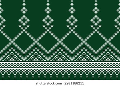 Green Cross costura colorido patrón geométrico tradicional étnico Ikat patrón sin fisuras diseño abstracto de frontera para tela de impresión cortinas de ropa de vestir alfombras y sarong Aztec africano indonesio 