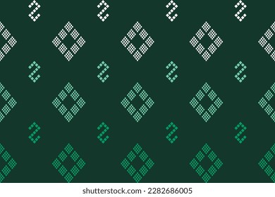 Green Cross stitch colorful geometric traditional ethnic pattern Ikat seamless pattern border abstract design for fabric print cloth dress carpet curtains   sarong Aztec African Indian Indonesian 