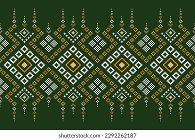 Green Cross stitch colorful geometric traditional ethnic pattern Ikat seamless pattern border abstract design for fabric print cloth dress carpet curtains and sarong Aztec African Indian Indonesian 