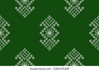 Green Cross stitch colorful geometric traditional ethnic pattern Ikat seamless pattern border abstract design for fabric print cloth dress carpet curtains and sarong Aztec African Indian Indonesian 