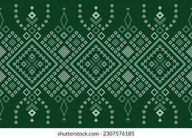 Green Cross stitch colorful geometric traditional ethnic pattern Ikat seamless pattern border abstract design for fabric print cloth dress carpet curtains and sarong Aztec African Indian Indonesian 